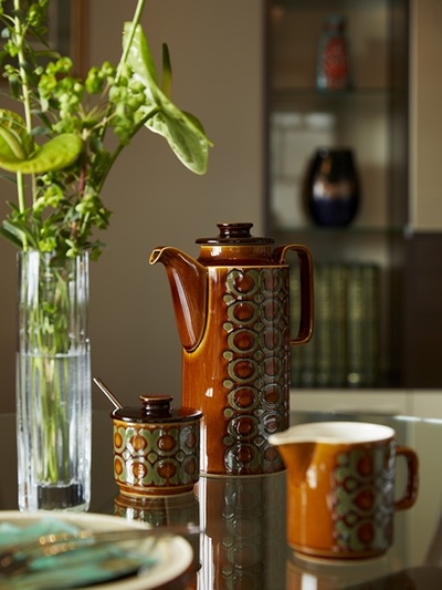Vintage coffee set styled in breakfast room