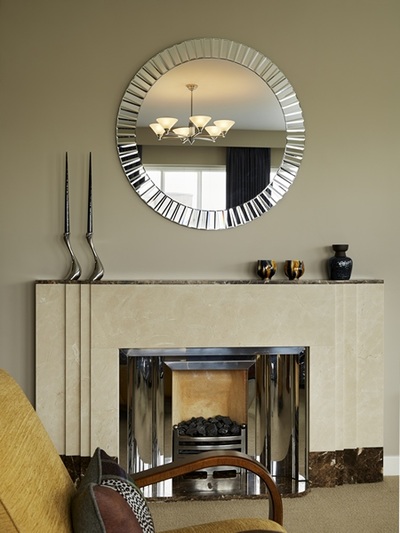 Bespoke Art Deco fireplace in marble with mirrors and accessories