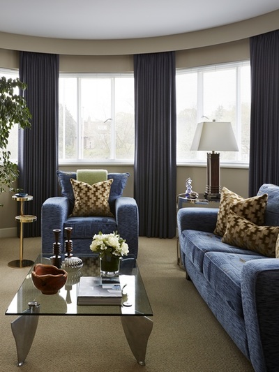 Living room interior furniture and layout in blue and gold